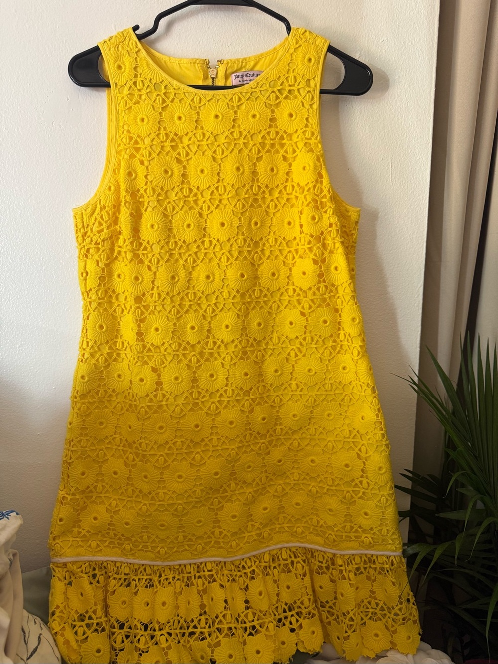 Juicy Couture Yellow Crochet Lace Sleeveless Shift Dress